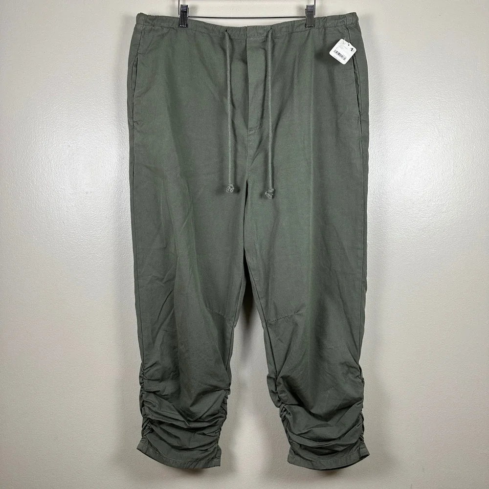 Free People Women's L Cargo Pants Hunter Green Ruched Hem Drawstring Boho NEW